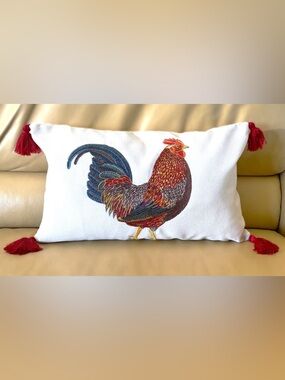 12x20 Embroidered Farmhouse Country Rooster Chicken Linen Blend Pillow Cover New